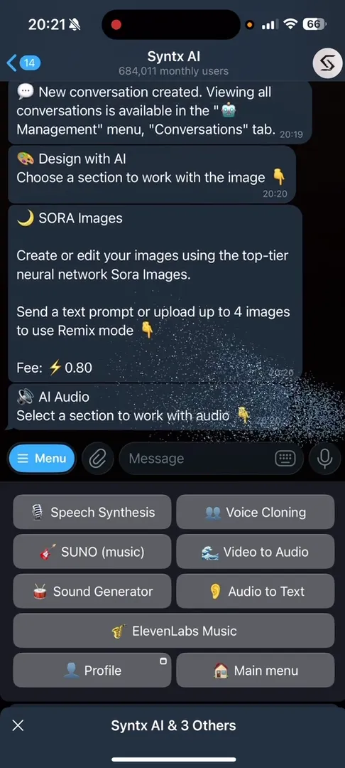 Меню генерации звука в Syntx AI