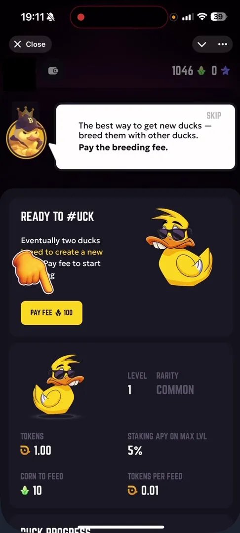 Экран скрещивания уток (Breeding) в приложении