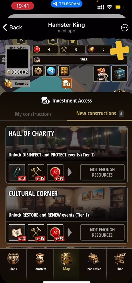 Меню строительства и улучшения зданий