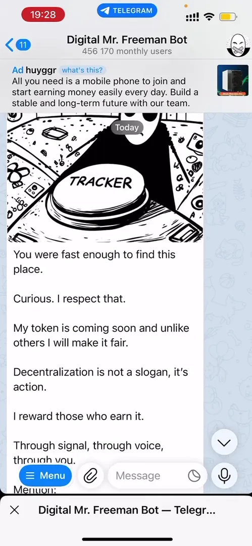 Dialogue with the Mr. Freeman character inside the bot