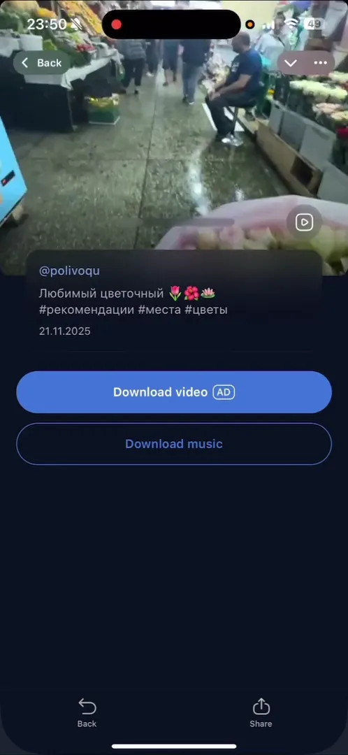 Выбор опций загрузки: видео или музыка