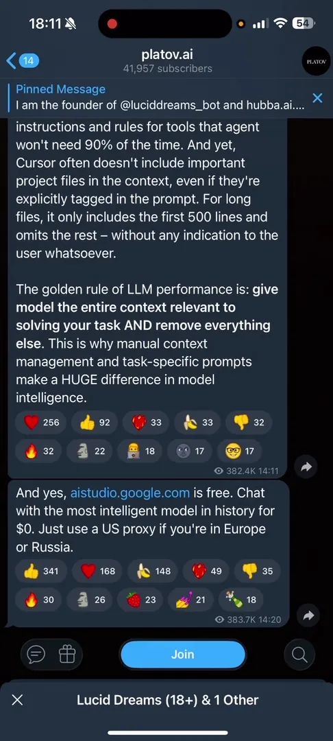 Канал основателя проекта и информация о сообществе