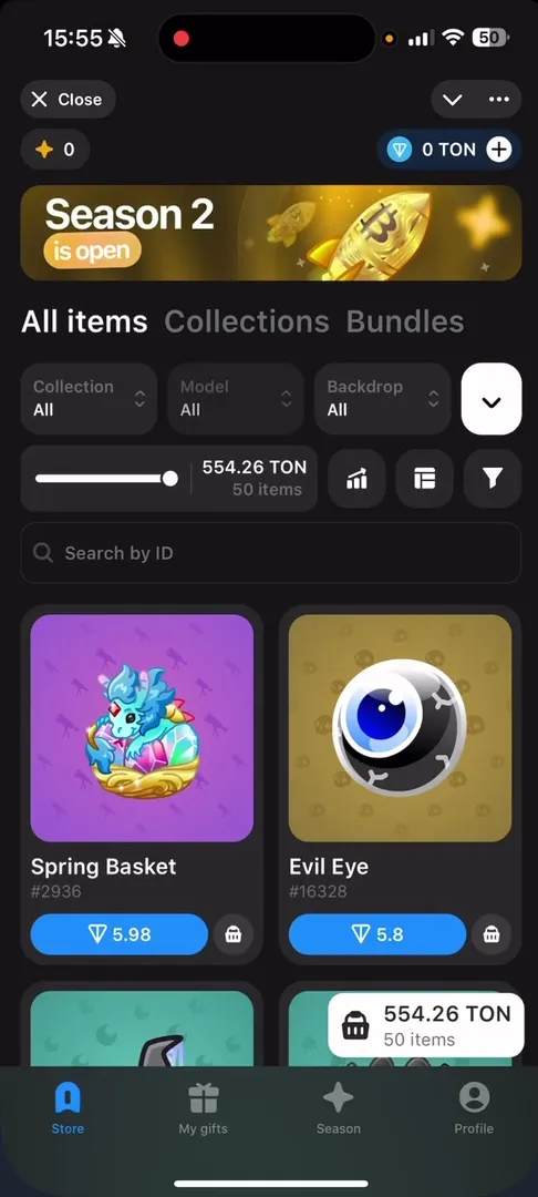 Главный экран приложения Portals Market с витриной цифровых подарков