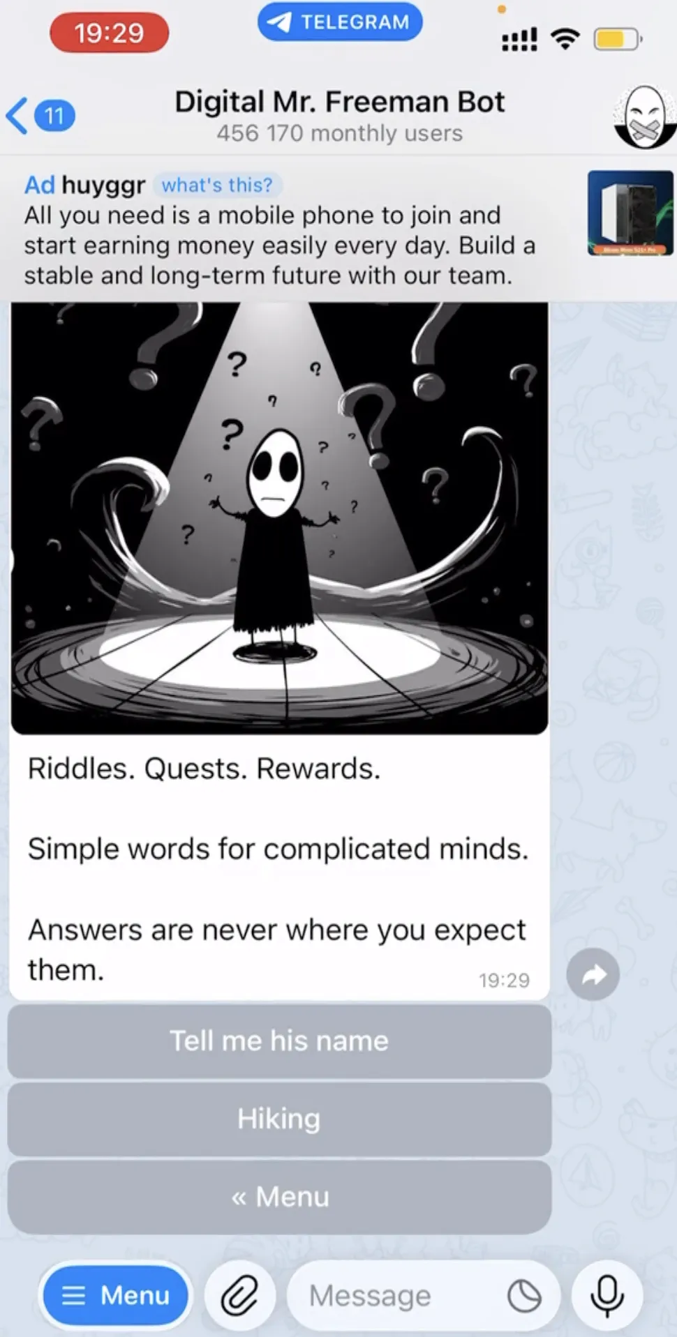 Статистика роста пользователей Digital Mr. Freeman Bot