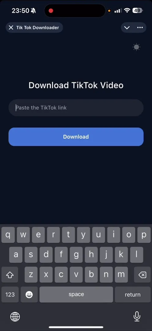 Интерфейс вставки ссылки в Tik Tok Downloader