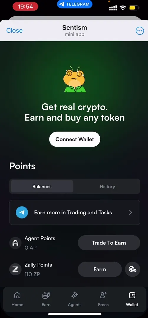 Экран кошелька и балансов в Sentism